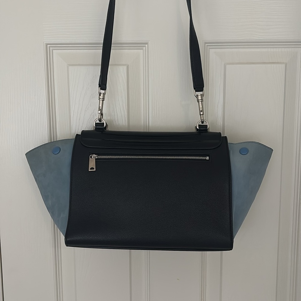 Celine Trapeze Tote Black leather blue suede - Picture 3 of 16
